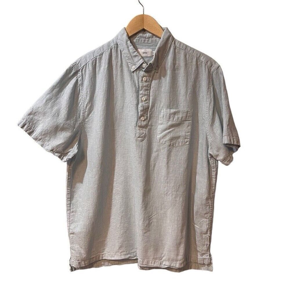 Onia Men Short Sleeve Lightweight Linen V-neck Polo Shirt Size XL